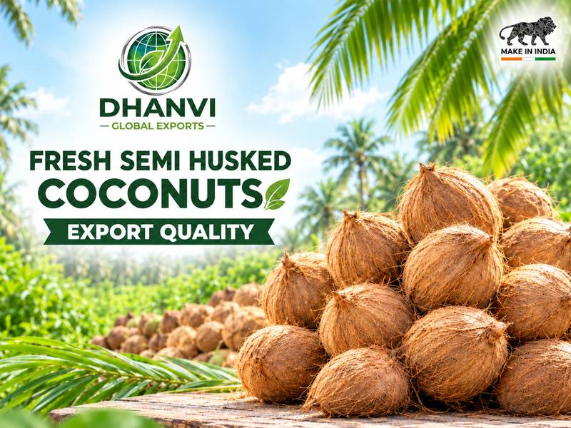 Fresh semi husked mature Indian coconuts for export